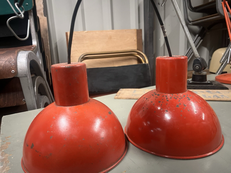 Danish Refectory Lamp Shades Restaurant Cafe 19cm Diameter Red Midcentury