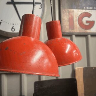 Danish Refectory Lamp Shades Restaurant Cafe 19cm Diameter Red Midcentury