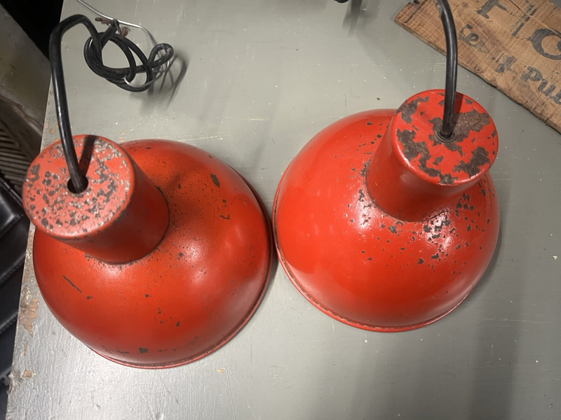 Danish Refectory Lamp Shades Restaurant Cafe 19cm Diameter Red Midcentury