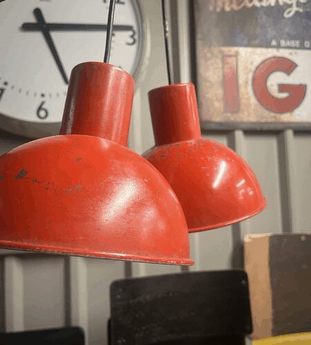 Danish Refectory Lamp Shades Restaurant Cafe 19cm Diameter Red Midcentury