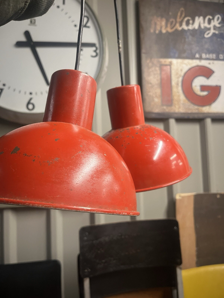 Danish Refectory Lamp Shades Restaurant Cafe 19cm Diameter Red Midcentury