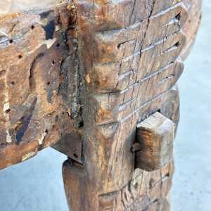 Early 1900s Indian Carved Wooden Chakki Grinder Coffee Table with Iron Detailing