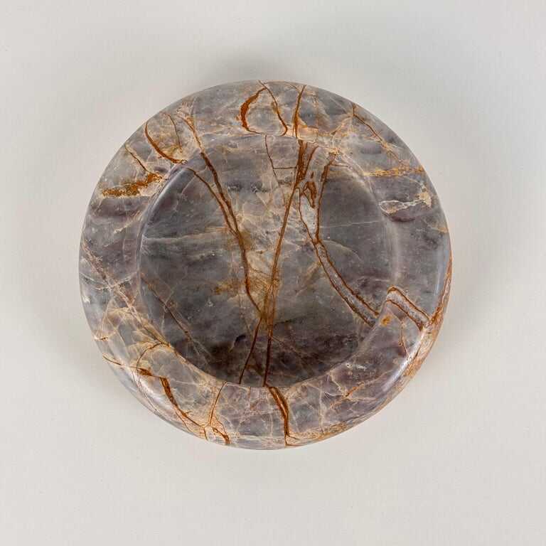 Elegant 1970s Breccia Marble Ashtray/Small Tray, Warm Gray and Rust Tone