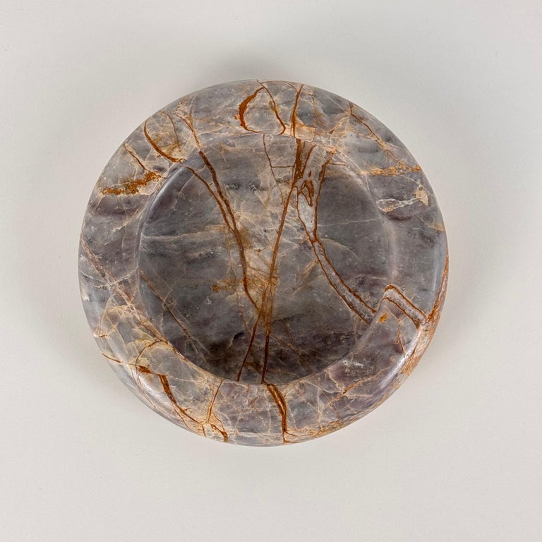 Elegant 1970s Breccia Marble Ashtray/Small Tray, Warm Gray and Rust Tone