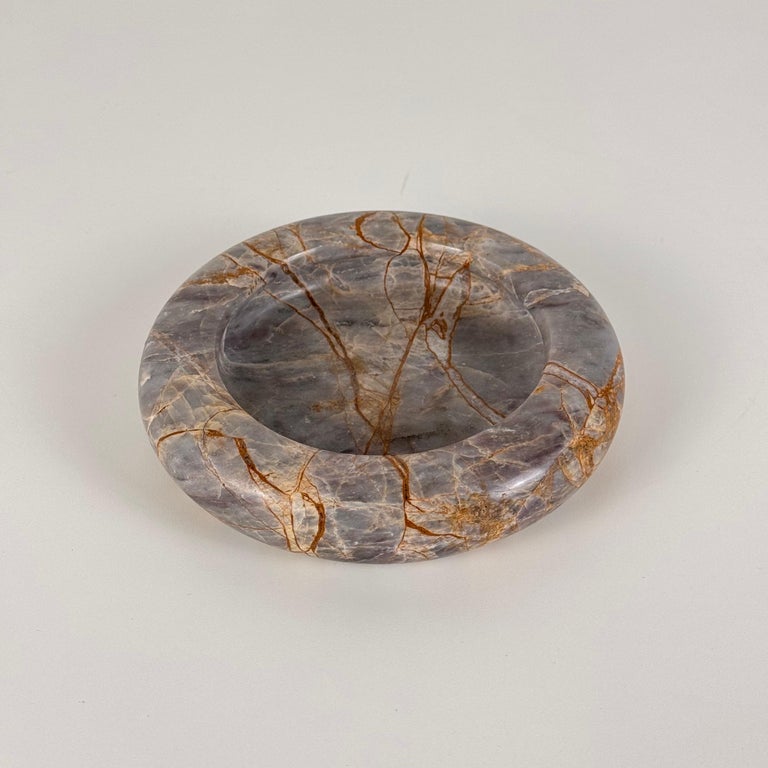Elegant 1970s Breccia Marble Ashtray/Small Tray, Warm Gray and Rust Tone