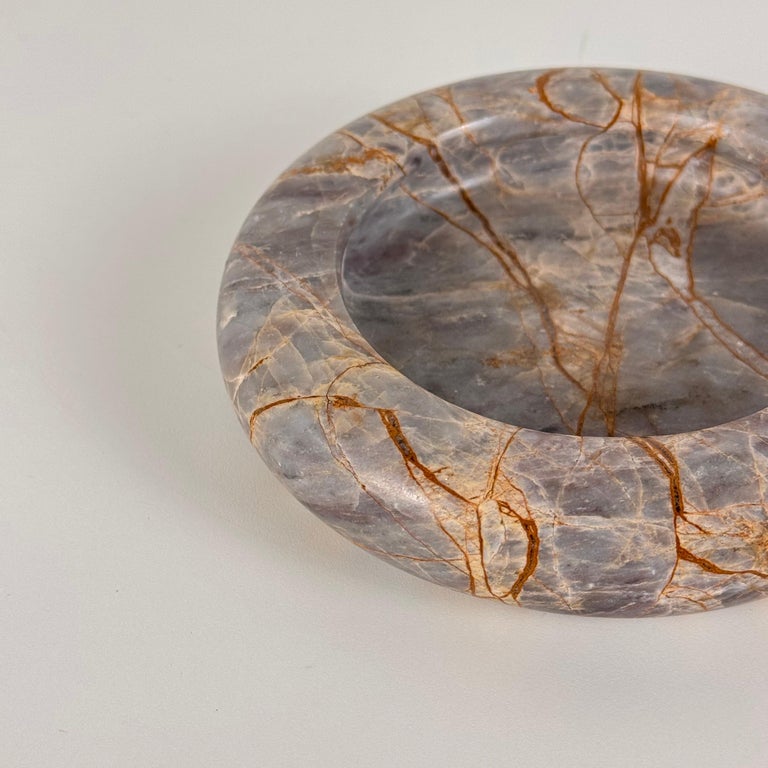 Elegant 1970s Breccia Marble Ashtray/Small Tray, Warm Gray and Rust Tone