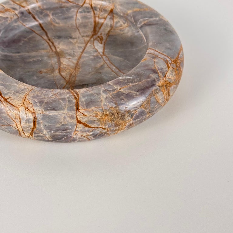 Elegant 1970s Breccia Marble Ashtray/Small Tray, Warm Gray and Rust Tone