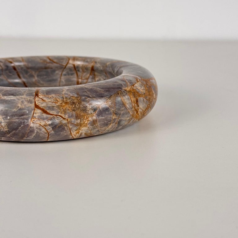 Elegant 1970s Breccia Marble Ashtray/Small Tray, Warm Gray and Rust Tone