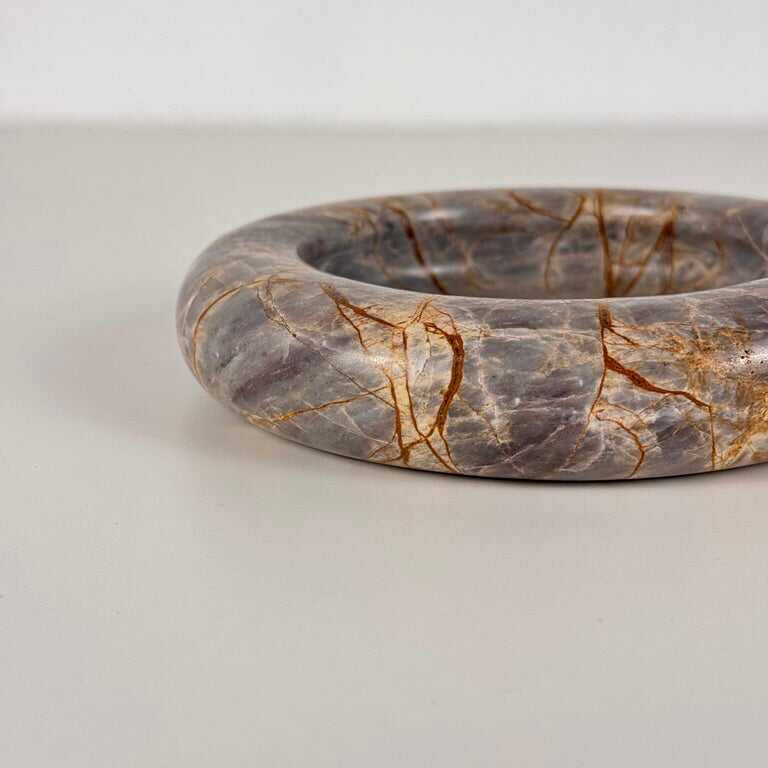 Elegant 1970s Breccia Marble Ashtray/Small Tray, Warm Gray and Rust Tone
