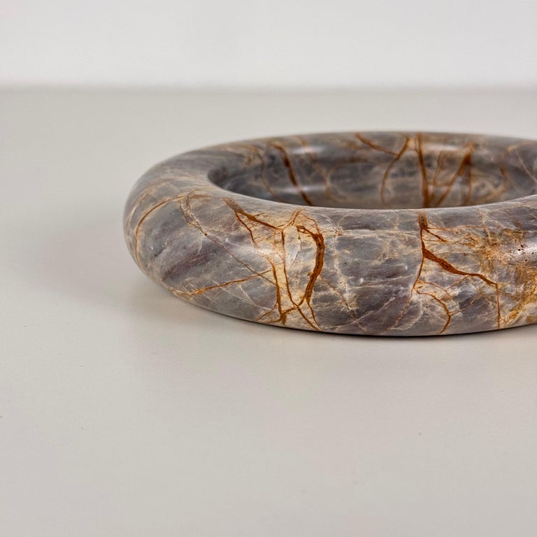 Elegant 1970s Breccia Marble Ashtray/Small Tray, Warm Gray and Rust Tone