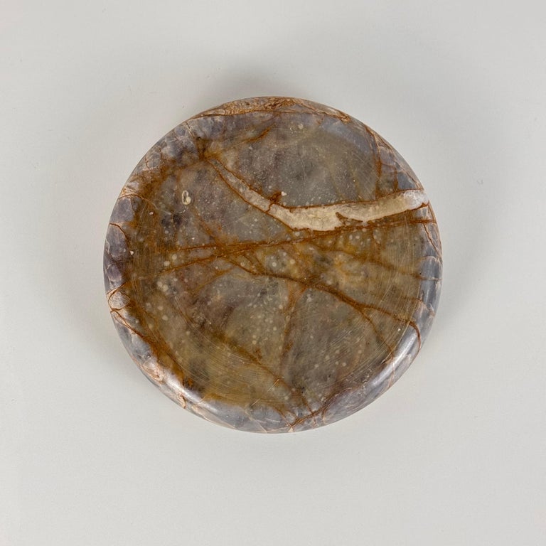 Elegant 1970s Breccia Marble Ashtray/Small Tray, Warm Gray and Rust Tone