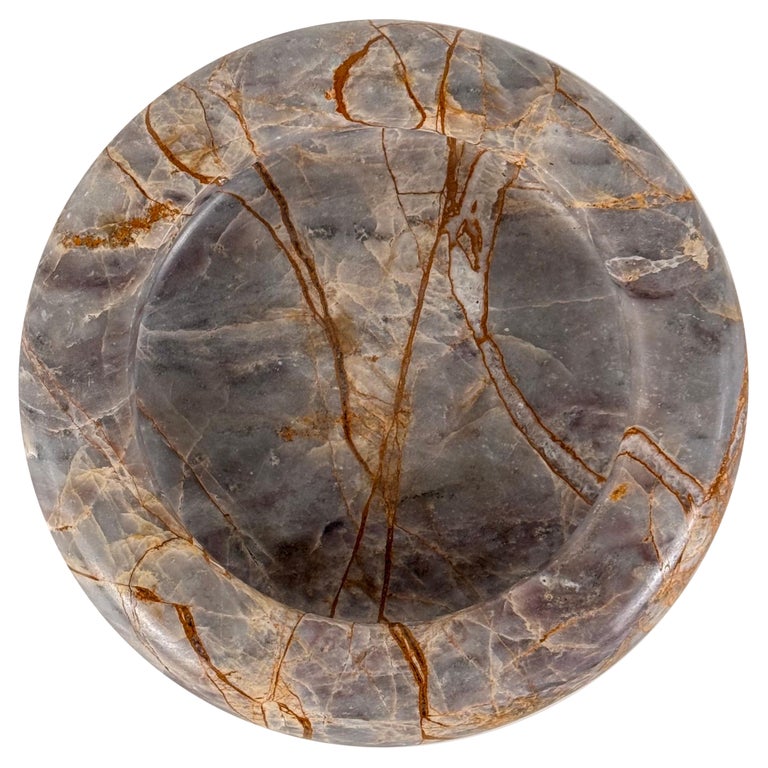 Elegant 1970s Breccia Marble Ashtray/Small Tray, Warm Gray and Rust Tone