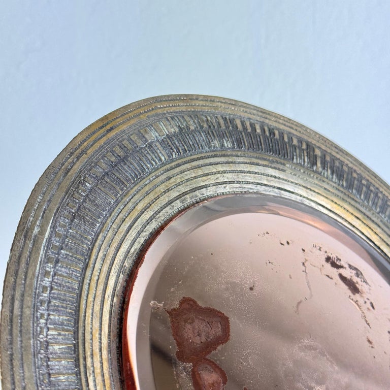 Elegant Pink Table Mirror by Celestino Gallinaro, Hammered Brass, 1950s, Signed