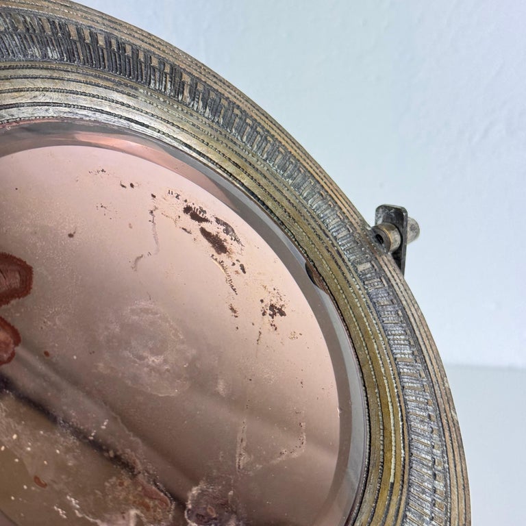 Elegant Pink Table Mirror by Celestino Gallinaro, Hammered Brass, 1950s, Signed