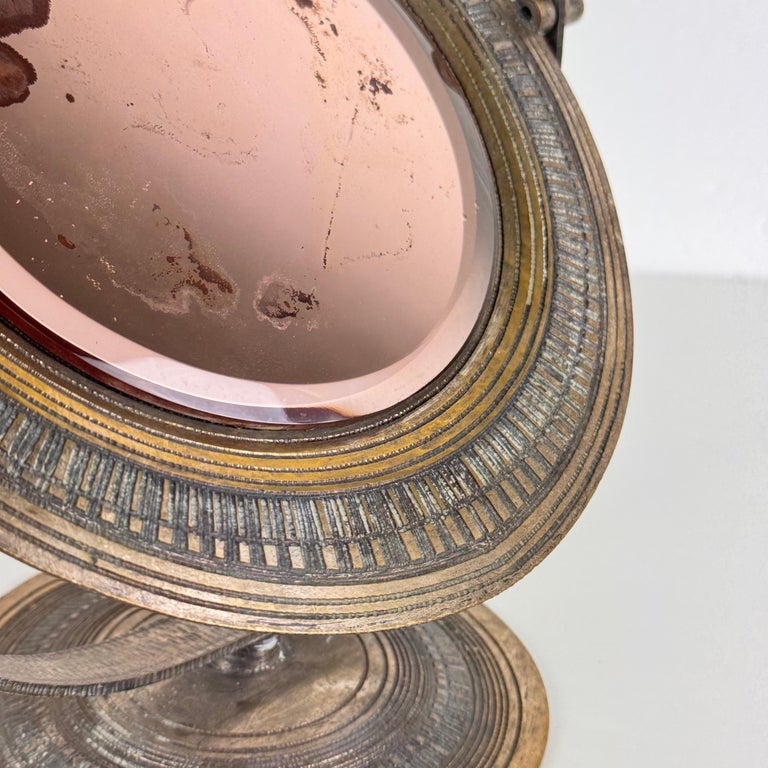 Elegant Pink Table Mirror by Celestino Gallinaro, Hammered Brass, 1950s, Signed