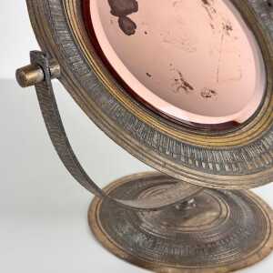 Elegant Pink Table Mirror by Celestino Gallinaro, Hammered Brass, 1950s, Signed