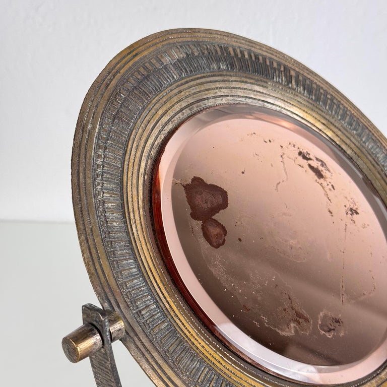 Elegant Pink Table Mirror by Celestino Gallinaro, Hammered Brass, 1950s, Signed