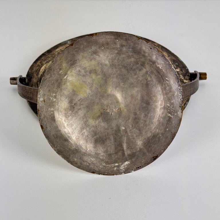 Elegant Pink Table Mirror by Celestino Gallinaro, Hammered Brass, 1950s, Signed