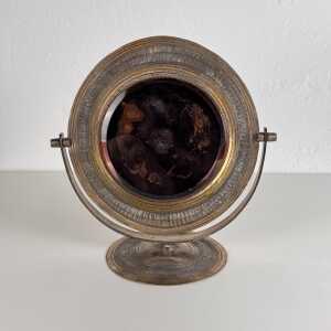 Elegant Pink Table Mirror by Celestino Gallinaro, Hammered Brass, 1950s, Signed