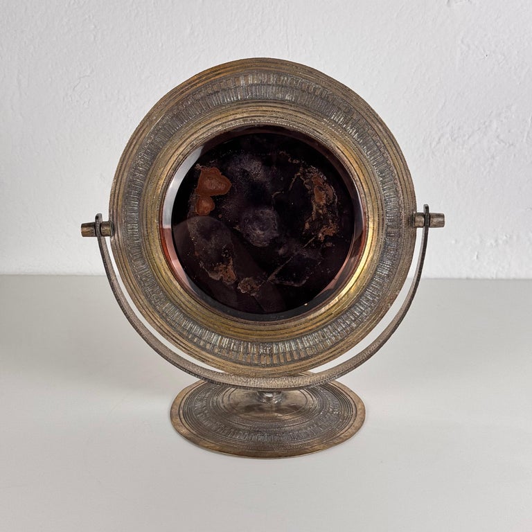Elegant Pink Table Mirror by Celestino Gallinaro, Hammered Brass, 1950s, Signed
