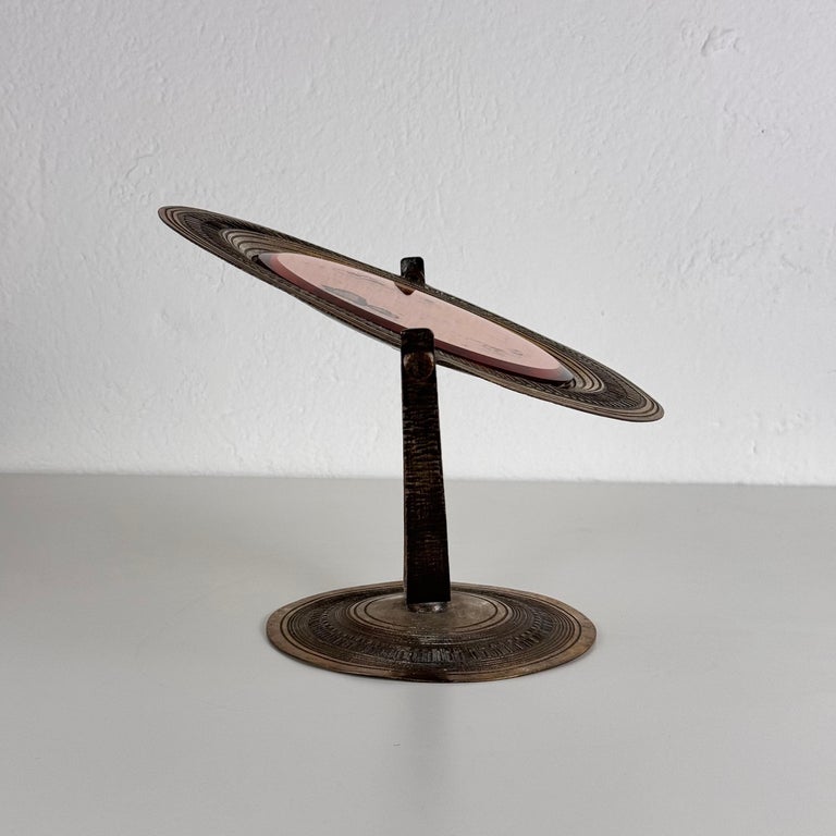Elegant Pink Table Mirror by Celestino Gallinaro, Hammered Brass, 1950s, Signed