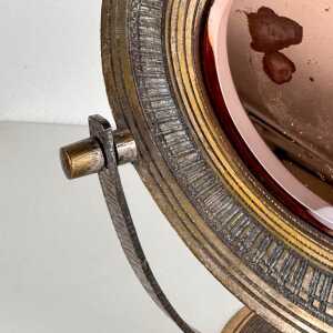 Elegant Pink Table Mirror by Celestino Gallinaro, Hammered Brass, 1950s, Signed
