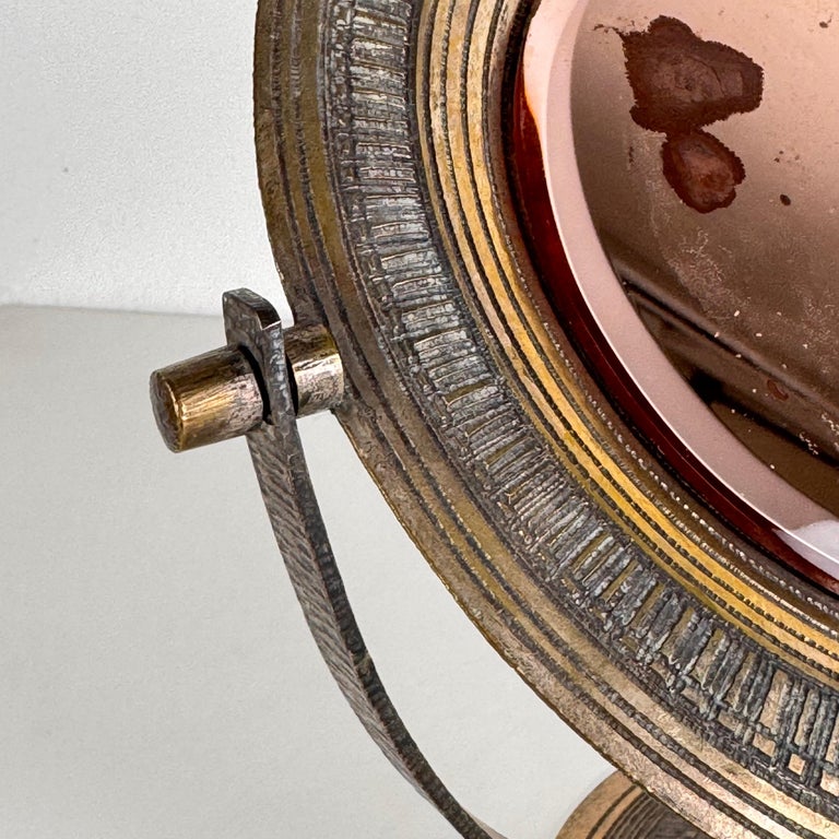 Elegant Pink Table Mirror by Celestino Gallinaro, Hammered Brass, 1950s, Signed