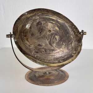 Elegant Pink Table Mirror by Celestino Gallinaro, Hammered Brass, 1950s, Signed