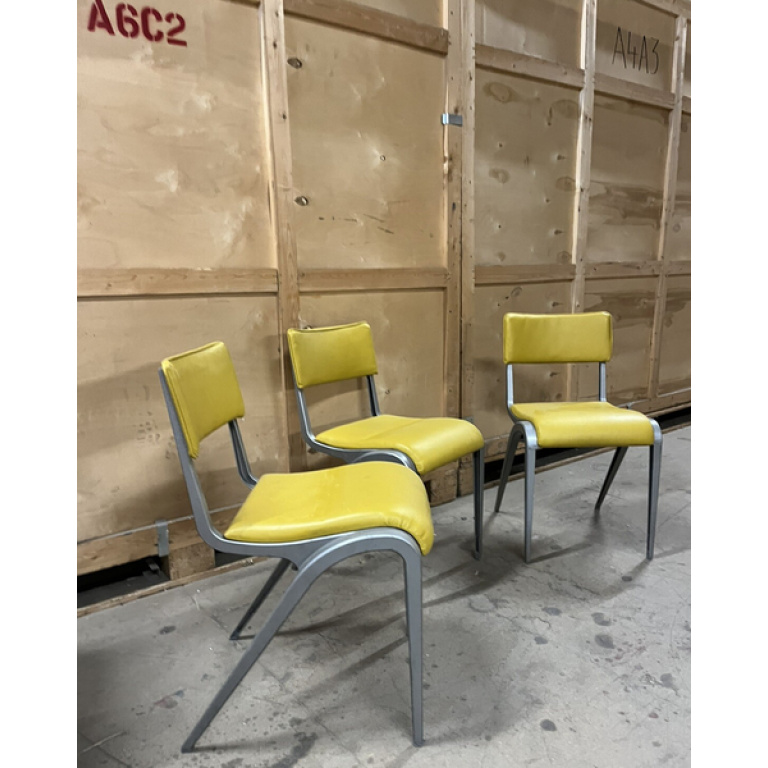 Esavian Stacking Chair By James Leonard 1950s Yellow Faux Leather