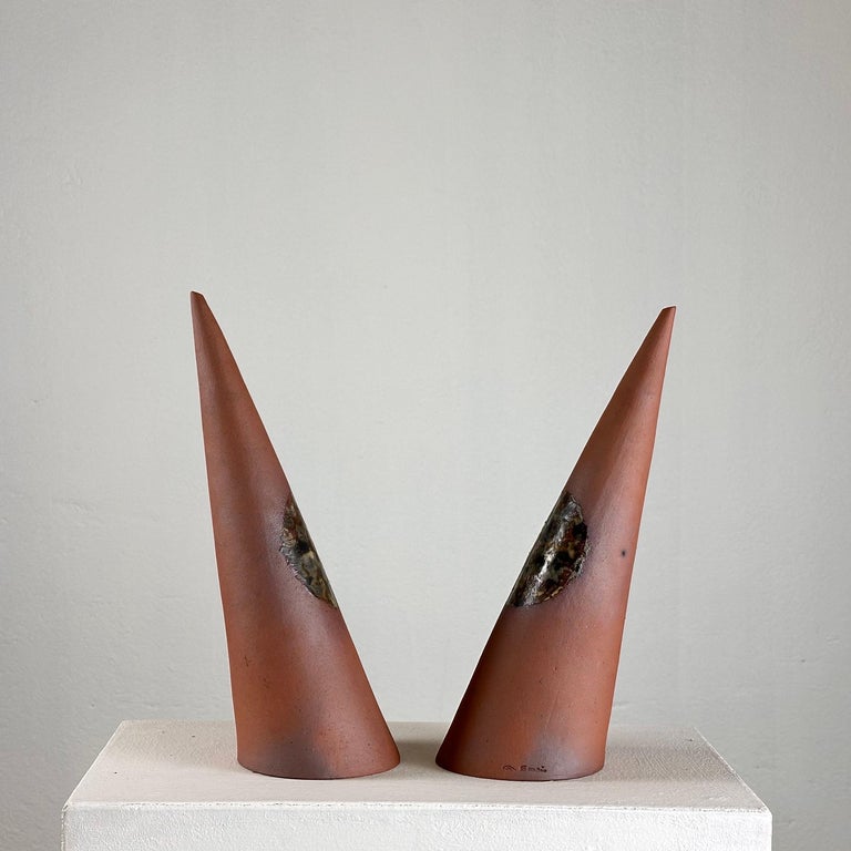 Exquisite Hand-Painted Ceramic Decorative Cones by Giancarlo Scapin, 1970s