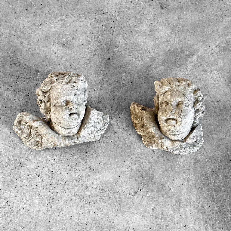 Exquisite Pair of Decorative Angel Head Busts, Mixed Media, 1930s