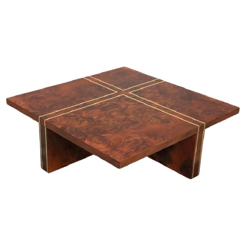 Square Coffee Table in Walnut Burl, 1970s