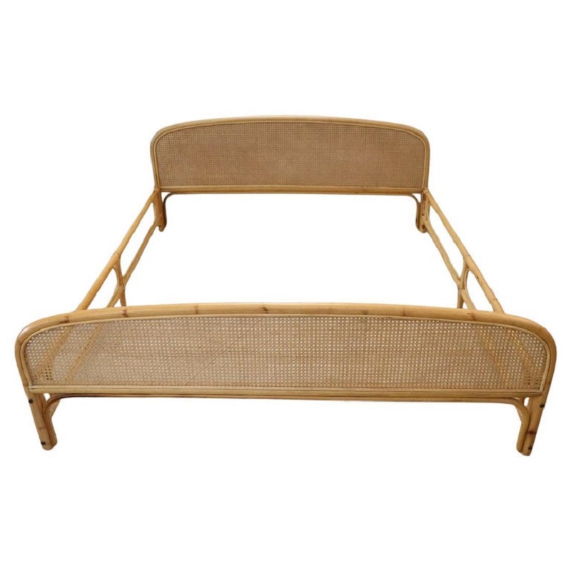 Vintage Double Bed in Bamboo and Vienna Straw, 1980s