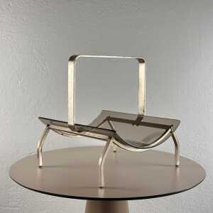 Fontana Arte Brass and Smoked Glass Magazine Rack Stand, 1960s, Italy