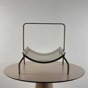 Fontana Arte Brass and Smoked Glass Magazine Rack Stand, 1960s, Italy