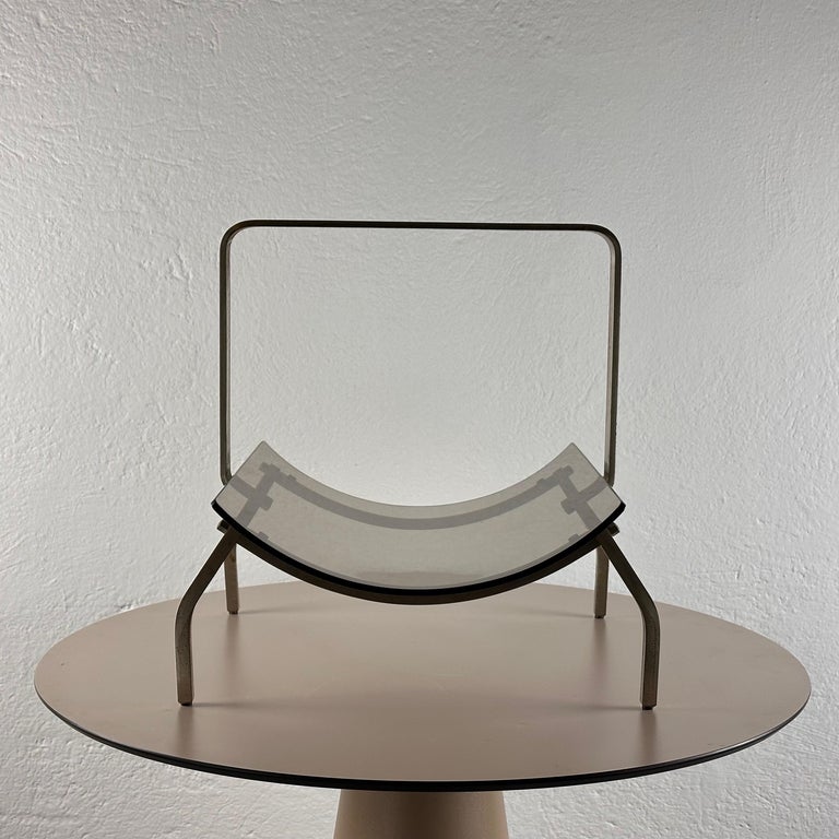 Fontana Arte Brass and Smoked Glass Magazine Rack Stand, 1960s, Italy