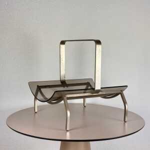 Fontana Arte Brass and Smoked Glass Magazine Rack Stand, 1960s, Italy