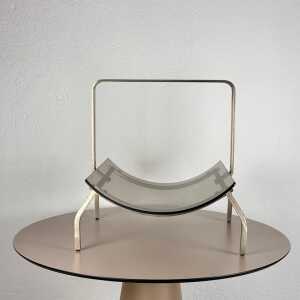 Fontana Arte Brass and Smoked Glass Magazine Rack Stand, 1960s, Italy