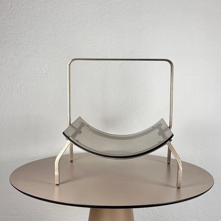 Fontana Arte Brass and Smoked Glass Magazine Rack Stand, 1960s, Italy
