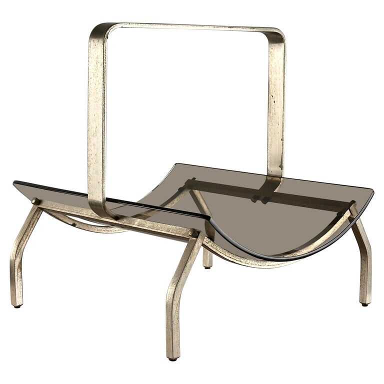 Fontana Arte Brass and Smoked Glass Magazine Rack Stand, 1960s, Italy