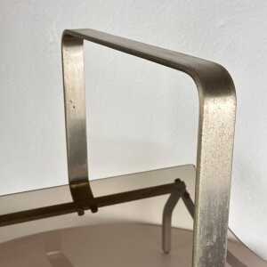 Fontana Arte Brass and Smoked Glass Magazine Rack Stand, 1960s, Italy