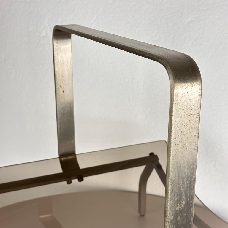 Fontana Arte Brass and Smoked Glass Magazine Rack Stand, 1960s, Italy