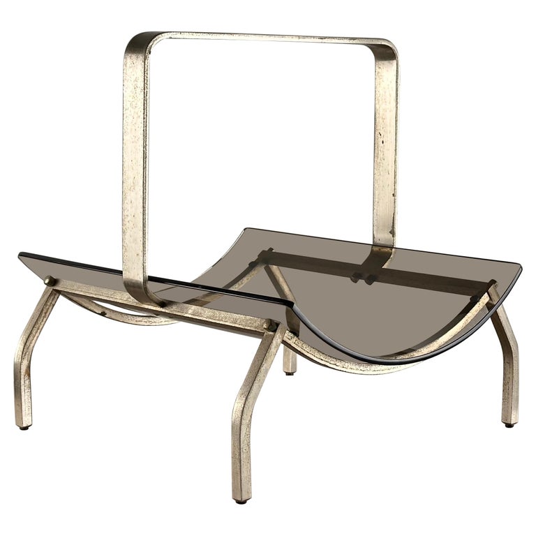 Fontana Arte Brass and Smoked Glass Magazine Rack Stand, 1960s, Italy