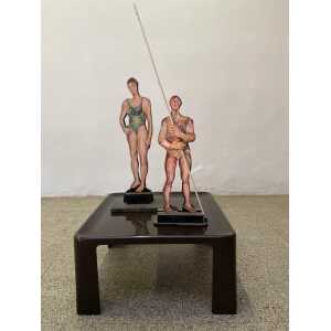 Giuseppe Bacci 'Aris Bacci's Son' "Woman & Man" Hand Painted Wood Sculptures