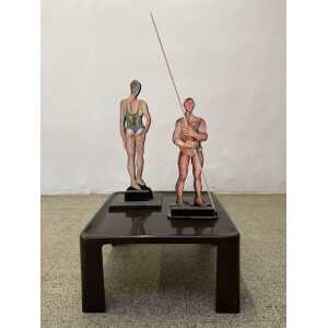 Giuseppe Bacci 'Aris Bacci's Son' "Woman & Man" Hand Painted Wood Sculptures