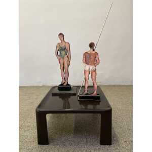 Giuseppe Bacci 'Aris Bacci's Son' "Woman & Man" Hand Painted Wood Sculptures