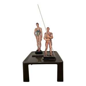Giuseppe Bacci 'Aris Bacci's Son' "Woman & Man" Hand Painted Wood Sculptures