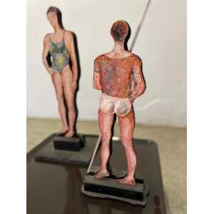 Giuseppe Bacci 'Aris Bacci's Son' "Woman & Man" Hand Painted Wood Sculptures