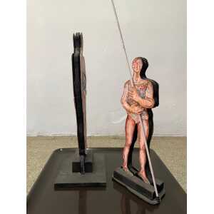 Giuseppe Bacci 'Aris Bacci's Son' "Woman & Man" Hand Painted Wood Sculptures