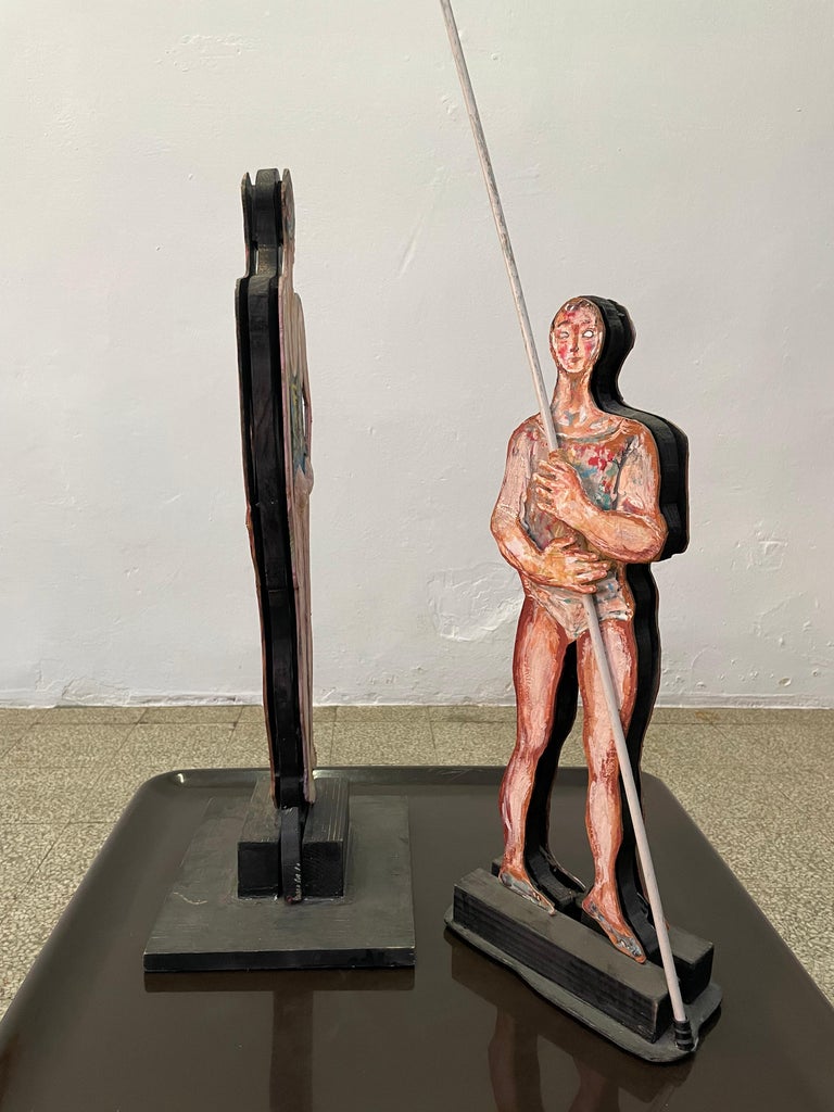 Giuseppe Bacci 'Aris Bacci's Son' "Woman & Man" Hand Painted Wood Sculptures